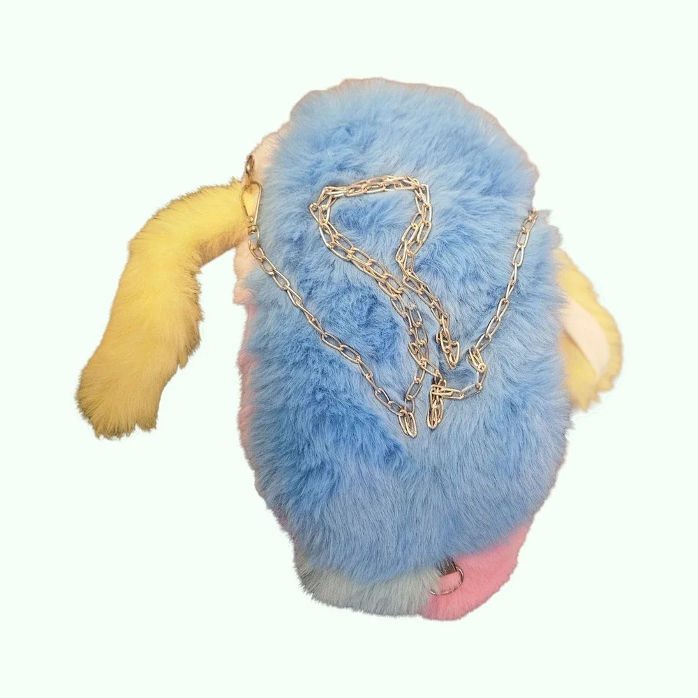 Multicolor Plush Bunny Rabbit Crossbody Bag Faux Fur Kawaii Patchwork Purse